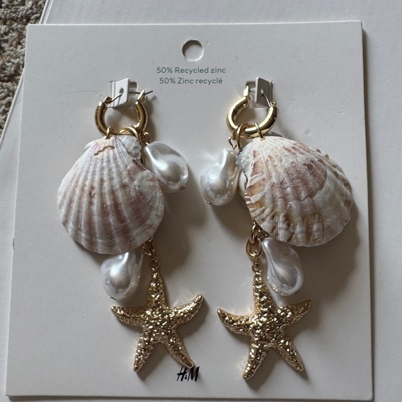 H&M Gold Starfish and Shell Drop Earrings - Picture 2 of 8